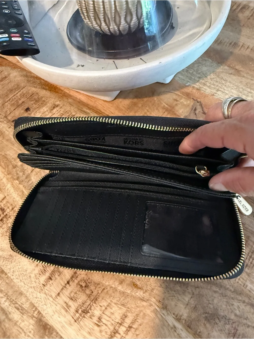 Michael Kors Black Pebbled Leather Wallet with Gold Plaque